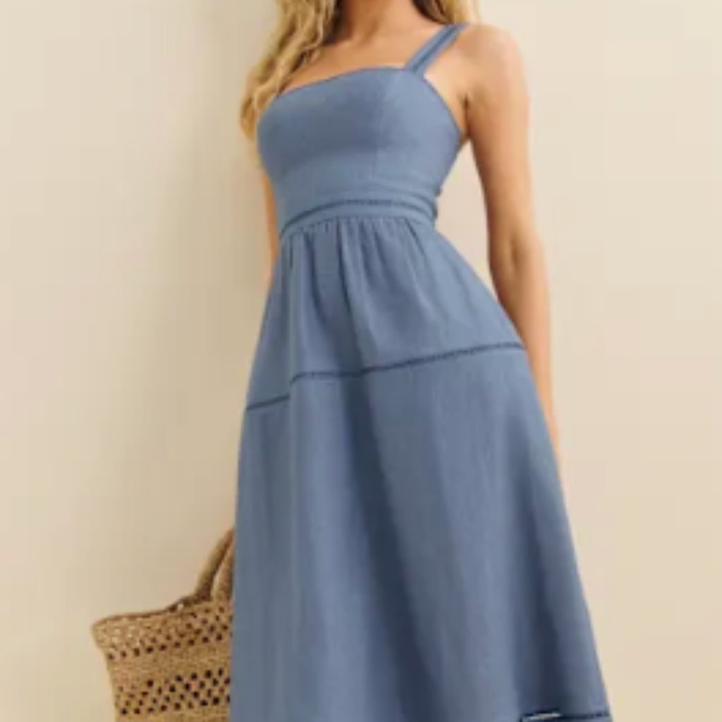 Reformation Everett Linen Dress Blue - Size 6